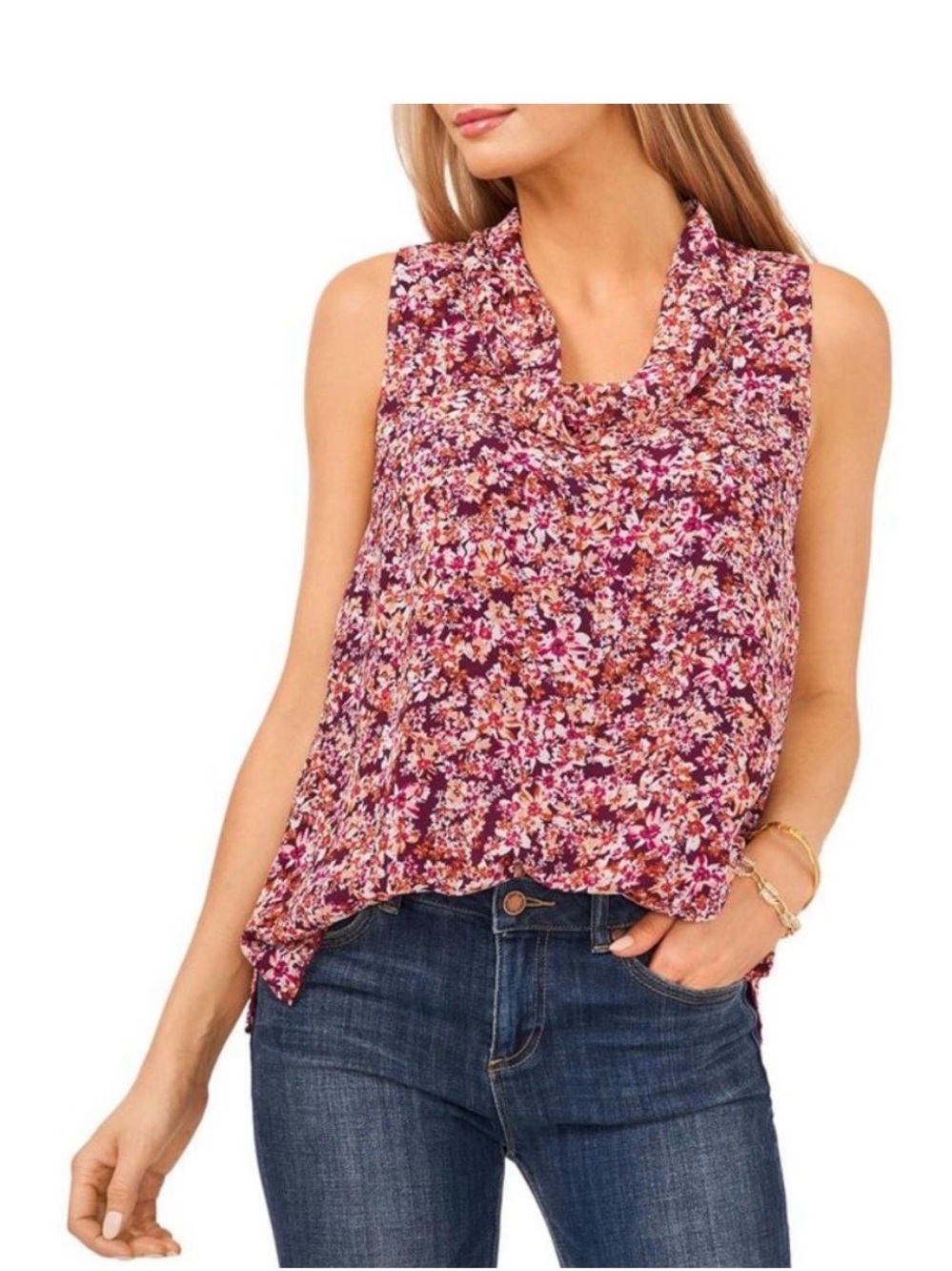 Vince Camuto Floral Cowl Neck  Top Size Small